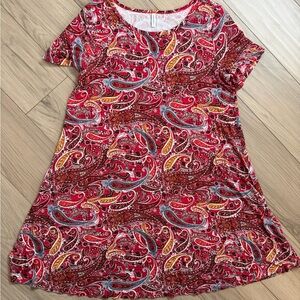 Women's Dress Size XL POPYOUNG Red Paisley Print Midi Stretchy Multicolor...